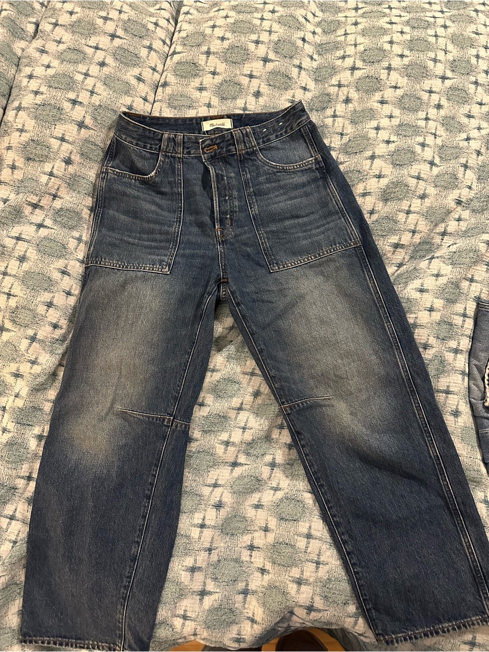 Women’s curvy darted barrel leg Dark Blue Denim Jeans
